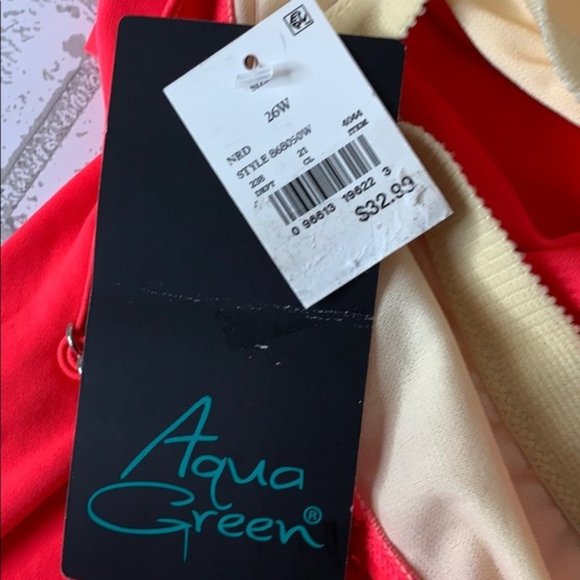 Aqua Green Tiered Tankini Top, Neon Coral - Picture 8 of 8